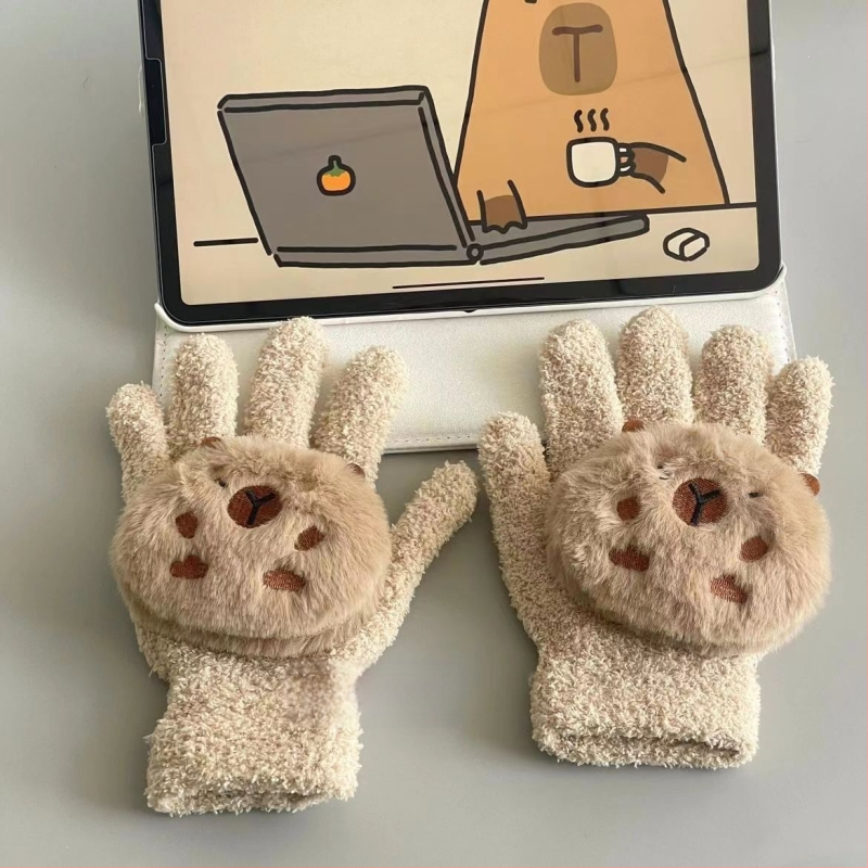 Capabala kapibaras ziemas cimdi, silti divdaļīgi, jauki sieviešu ausu aizsargi, pret sasalšanu, aukstumizturīgi, ausu aizsargi