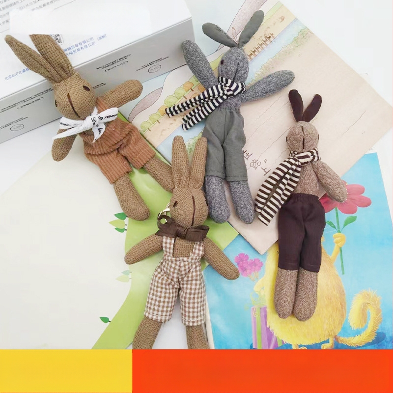 Kūrybingas „Houndstooth“ zuikio maišelio pakabukas Mielas lėlės raktų pakabukas Pliušinis žaislas Lėlė Lėlės pakabukas