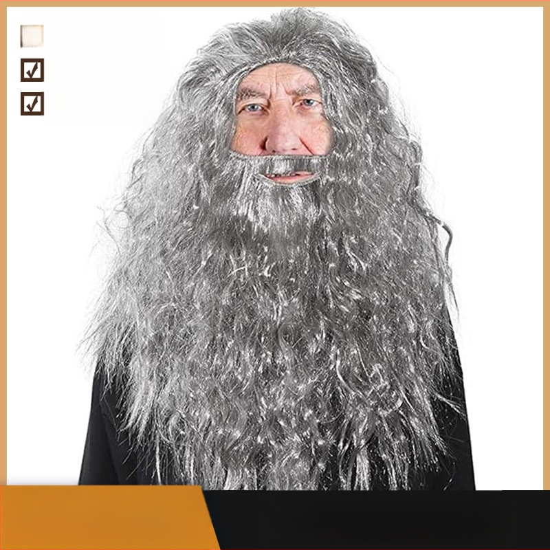Брада и перука на сивия магьосник, аксесоари за костюм на магьосник, забавен Хелоуин, аксесоари за костюм за възрастни за Деня на бащата