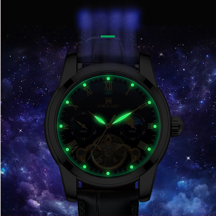 „Aogulas“ naujas automatinis mechaninis laikrodis, vyriškas mados šviečiantis tuščiaviduris daugiafunkcis laisvalaikio verslo vyriškas laikrodis
