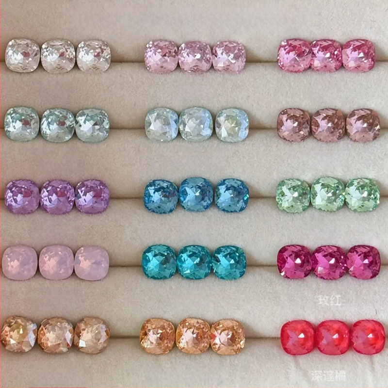 Γνήσιο τετράγωνο οβάλ τρύπημα αυτιών Shijia 8 χιλιοστών με μυτερό κάτω μέρος με διαμάντι και κόλλα διαμαντιών, μονό σκουλαρίκι με φινίρισμα Huazi