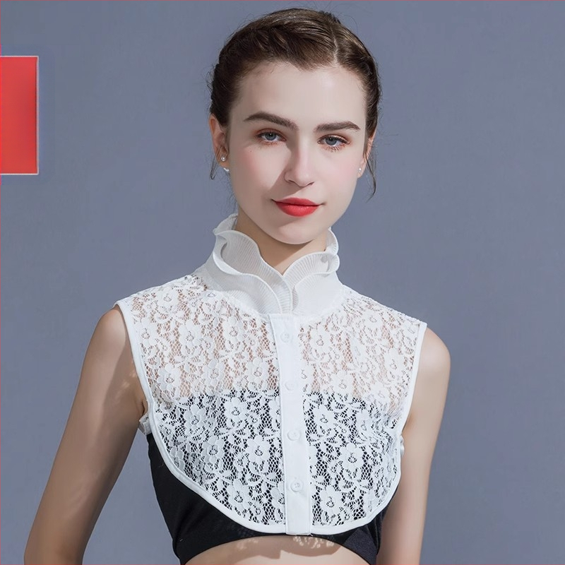 Balta nėriniuota netikra apykaklė, vasarinė, daugiafunkcinė, tuščiavidurė, madinga, dekoratyvinė apykaklė, moteriška marškinių apykaklė