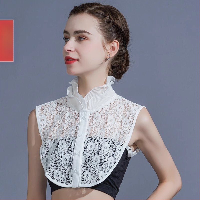 Balta nėriniuota netikra apykaklė, vasarinė, daugiafunkcinė, tuščiavidurė, madinga, dekoratyvinė apykaklė, moteriška marškinių apykaklė