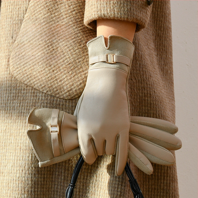 2024. aasta uued nahkkindad, naiste talvised soojad fliisvoodriga paksendatud puutetundliku ekraaniga talvised sõidukindad, ratsutamissõrmed