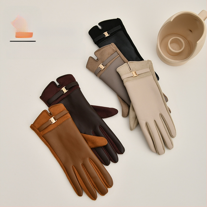 2024. aasta uued nahkkindad, naiste talvised soojad fliisvoodriga paksendatud puutetundliku ekraaniga talvised sõidukindad, ratsutamissõrmed