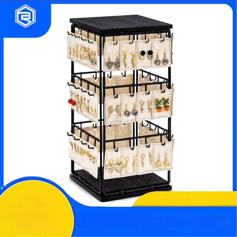 Asztali négyoldalas forgatható ékszerkiállító állvány, határokon átnyúló háztartási kozmetikai asztali nyaklánc, fülbevaló tároló állvány