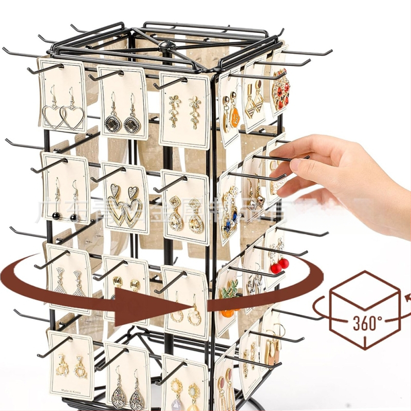 Asztali négyoldalas forgatható ékszerkiállító állvány, határokon átnyúló háztartási kozmetikai asztali nyaklánc, fülbevaló tároló állvány