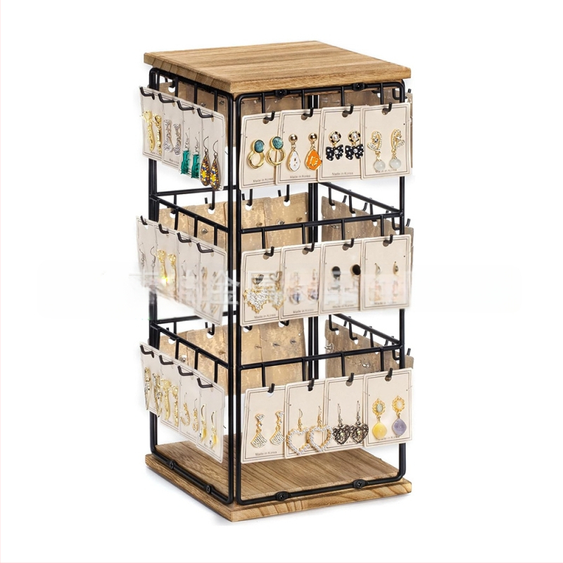 Asztali négyoldalas forgatható ékszerkiállító állvány, határokon átnyúló háztartási kozmetikai asztali nyaklánc, fülbevaló tároló állvány