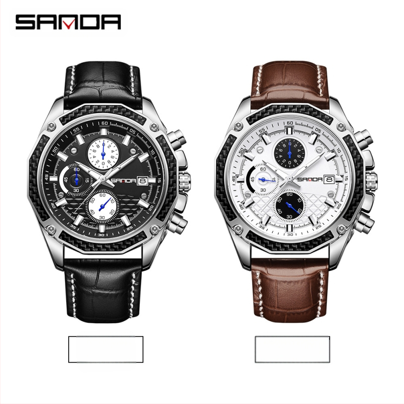 SANDA új öves, háromszemű, hattűs, divatos, naptáras férfi fluoreszkáló kvarcóra 5301