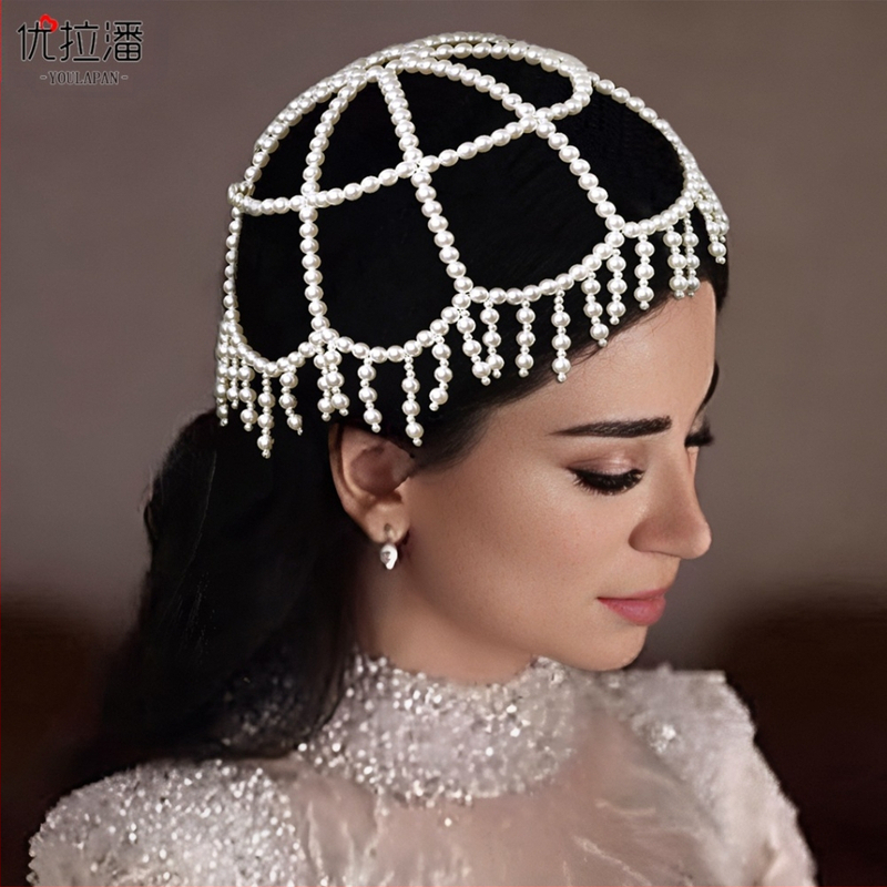 Eulapan SA31 európai és amerikai hajformázó krémfehér gyöngyös üreges bojtos fejpánt kézzel készített kalap fejdísz