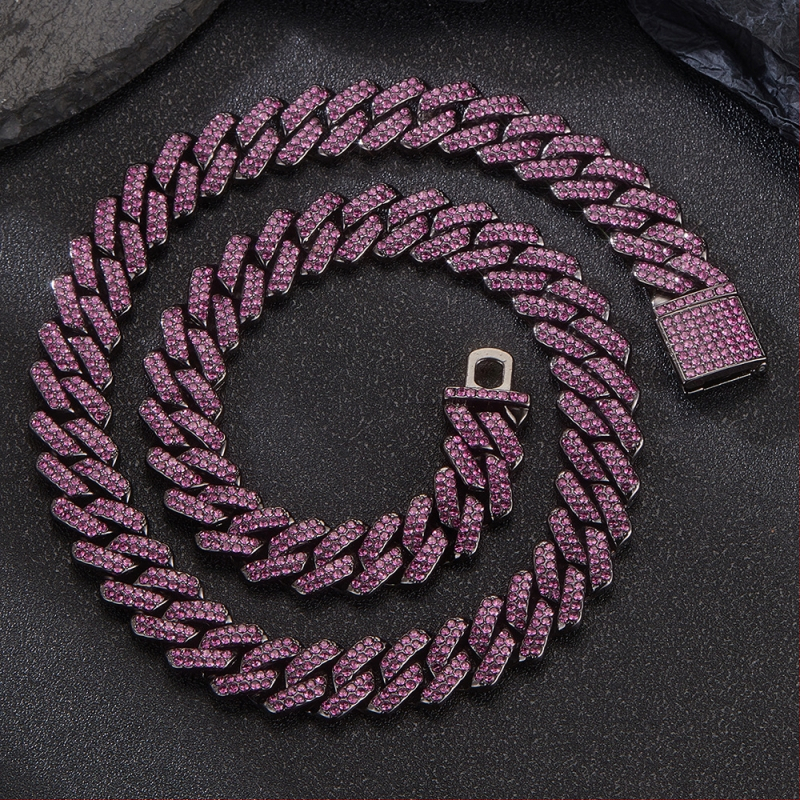 14 mm-es, rúd alakú kubai lánccal ellátott, keresztezett, divatos, könnyű, luxus, merész, teljes gyémántokkal kirakott nyaklánc, kifejezetten gyémánt berakáshoz tervezve.