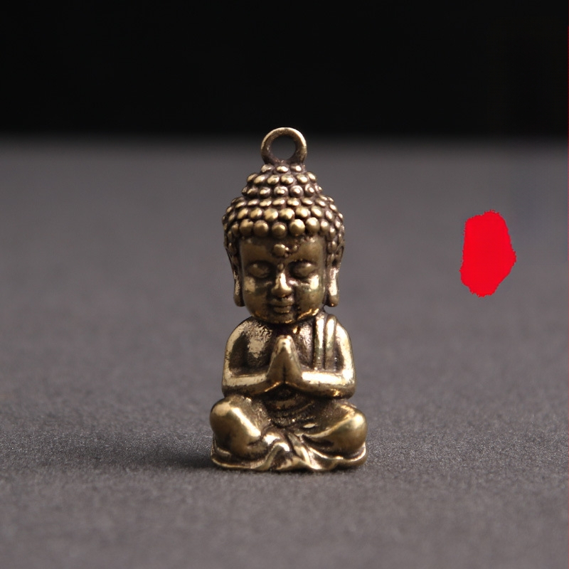 Sárgaréz tömör retró kopott Sakyamuni Buddha kulcstartó medál biztonságos, kedvező medál stand kínálat