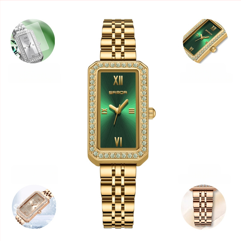 Naiste pikk ruudukujuline käekell 2024 uus teemantidega kaetud kvartskell, moodne universaalne veekindel loodete vöö