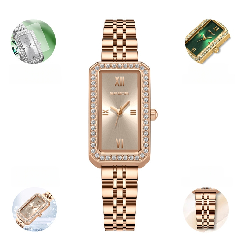 Naiste pikk ruudukujuline käekell 2024 uus teemantidega kaetud kvartskell, moodne universaalne veekindel loodete vöö