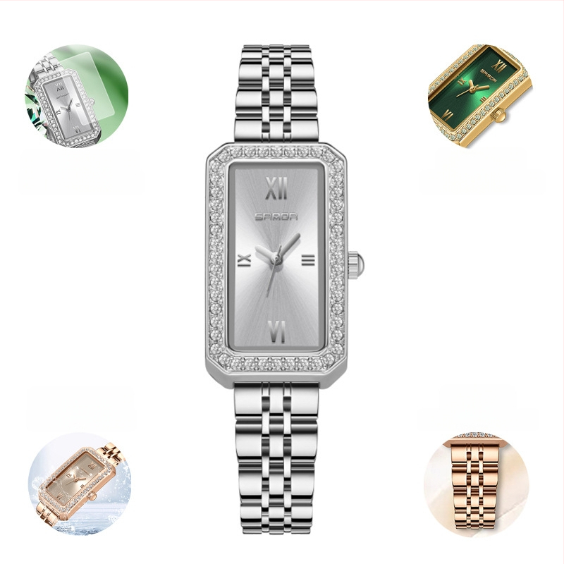 Naiste pikk ruudukujuline käekell 2024 uus teemantidega kaetud kvartskell, moodne universaalne veekindel loodete vöö
