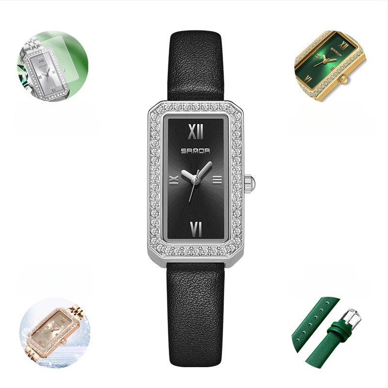 Naiste pikk ruudukujuline käekell 2024 uus teemantidega kaetud kvartskell, moodne universaalne veekindel loodete vöö