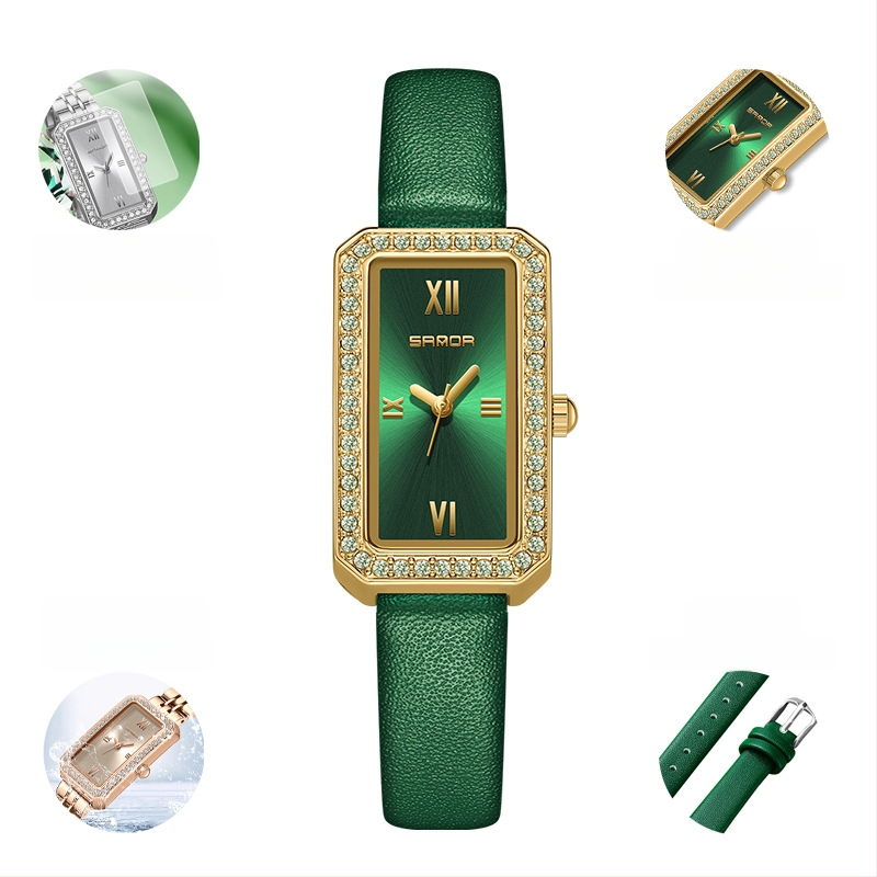 Naiste pikk ruudukujuline käekell 2024 uus teemantidega kaetud kvartskell, moodne universaalne veekindel loodete vöö