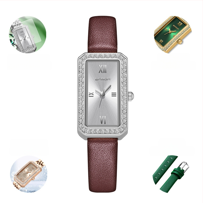 Naiste pikk ruudukujuline käekell 2024 uus teemantidega kaetud kvartskell, moodne universaalne veekindel loodete vöö