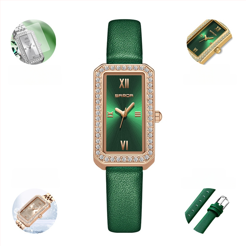 Naiste pikk ruudukujuline käekell 2024 uus teemantidega kaetud kvartskell, moodne universaalne veekindel loodete vöö