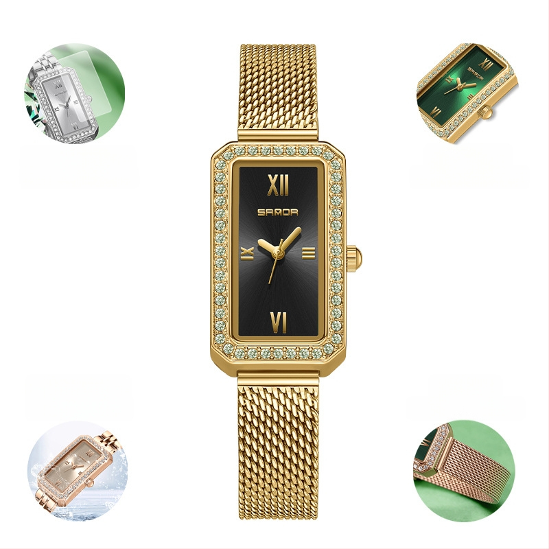 Naiste pikk ruudukujuline käekell 2024 uus teemantidega kaetud kvartskell, moodne universaalne veekindel loodete vöö