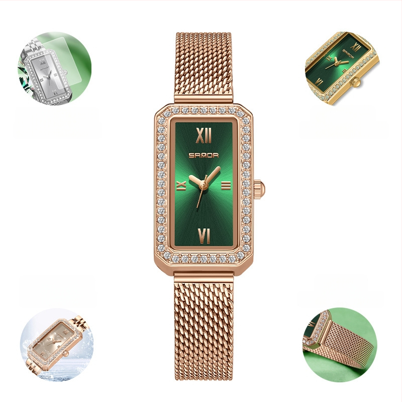 Naiste pikk ruudukujuline käekell 2024 uus teemantidega kaetud kvartskell, moodne universaalne veekindel loodete vöö