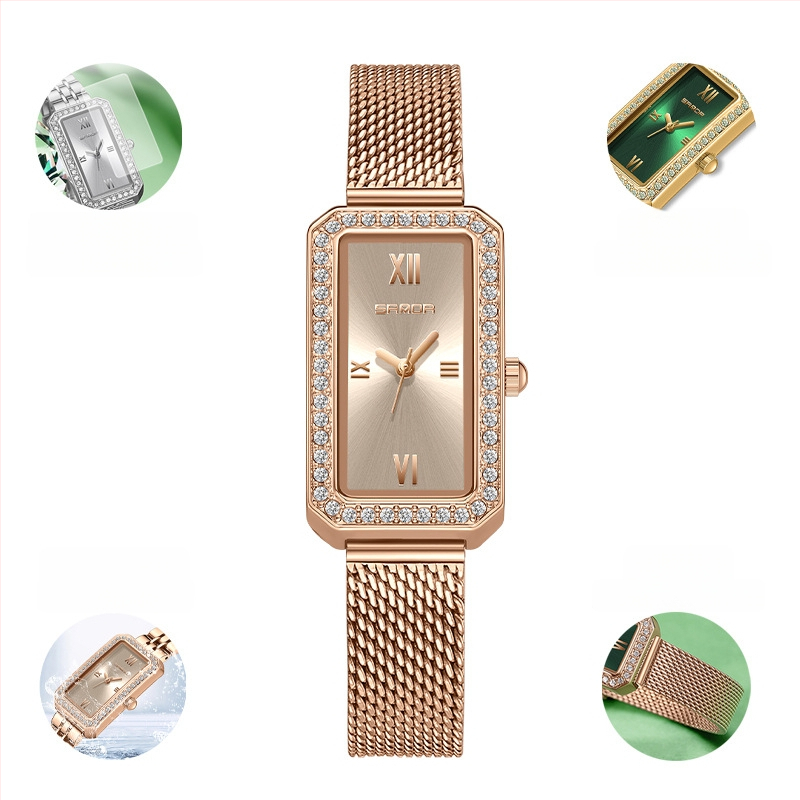 Naiste pikk ruudukujuline käekell 2024 uus teemantidega kaetud kvartskell, moodne universaalne veekindel loodete vöö