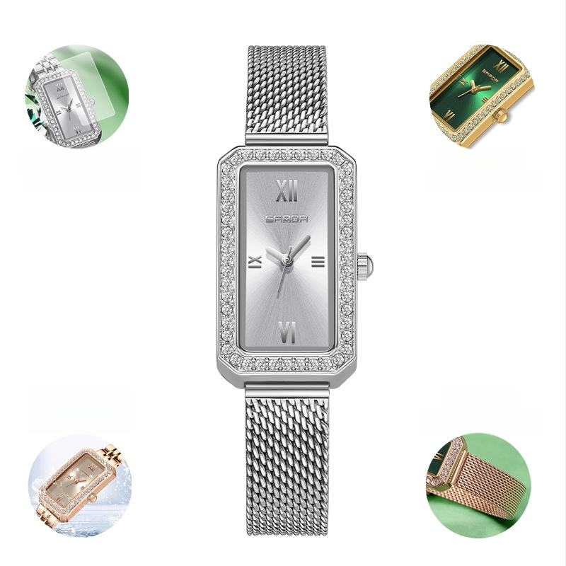 Naiste pikk ruudukujuline käekell 2024 uus teemantidega kaetud kvartskell, moodne universaalne veekindel loodete vöö