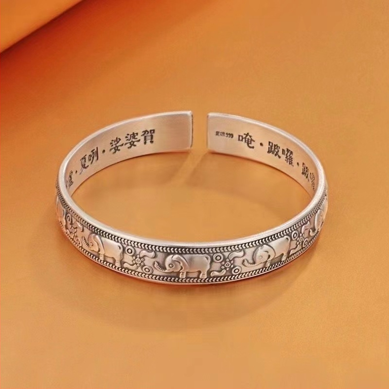 S999 sudraba Gemma ziloņa emaljas atvērta aproce vīriešiem un sievietēm, roku darbs, sena sudraba aproce mātei dāvanai