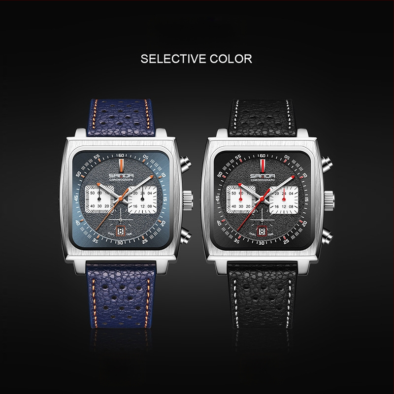 Férfi határokon átnyúló robbanások 2024 új élő robbanások valódi bőr négyzet alakú üzleti multifunkcionális kronográf kvarcóra