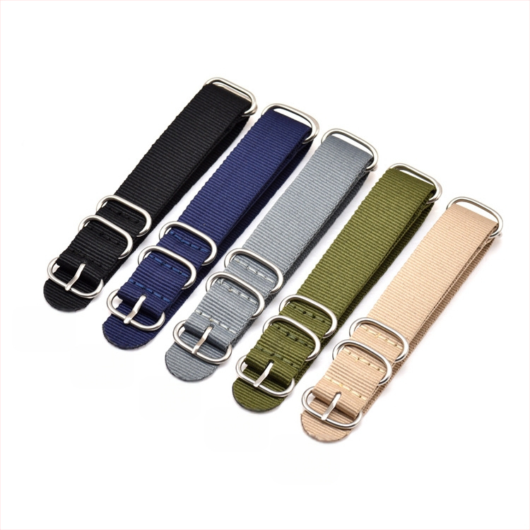 Kvaliteetne viie rõngaga nailonrihmaga ühevärviline lõuendist kellarihm 18 20 22 24 mm ühevärviline kootud käevõru laos.