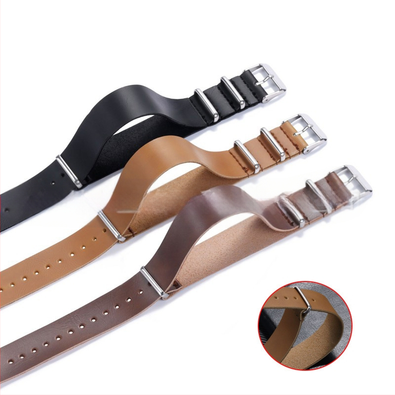 Vintage műbőr PU NATO és ZULU férfi szíj 18/20/22/24 mm-es fekete barna ezüst csattal