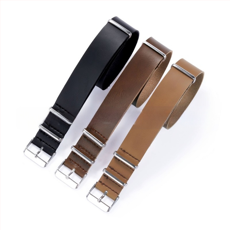 Vintage műbőr PU NATO és ZULU férfi szíj 18/20/22/24 mm-es fekete barna ezüst csattal