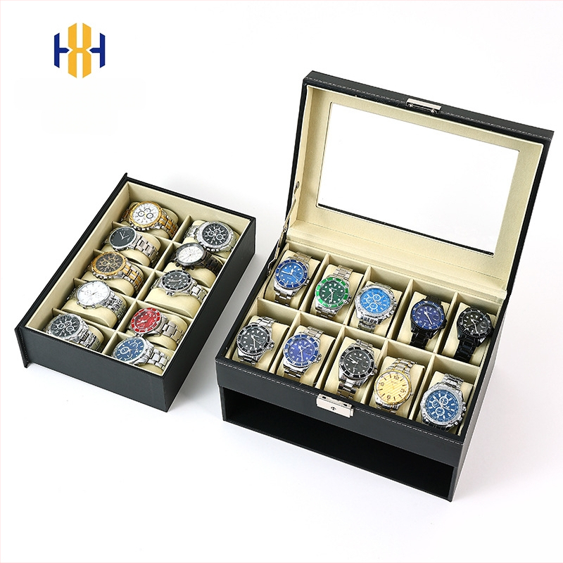 Didmeninė prekyba PU odos dvigubo sluoksnio stalčiumi 20 bitų laikrodžių dėžutės papuošalų dovanų laikymo pakavimo dėžutės gamyklos tiesioginis tiekimas