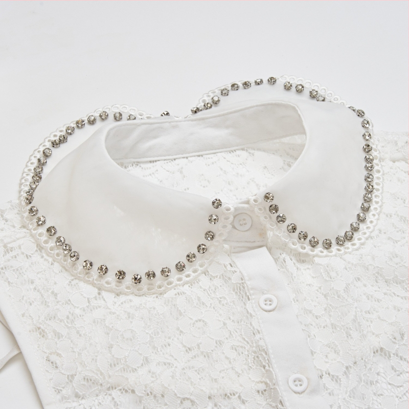 Strasszos, kerek nyakú, aranyos, összeillő pulóver, elegáns, bájos dizájn, niche, luxus, hamis gallér, gyermek, raktáron