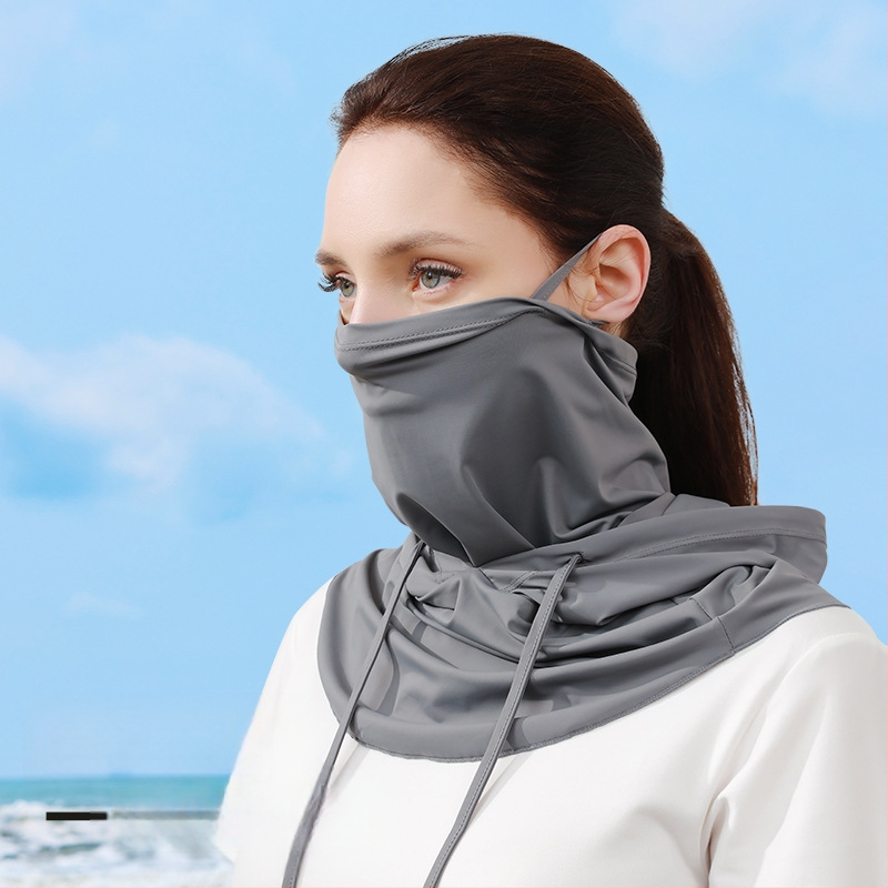 Suvine päikesekaitse kapuutsiga jääsiidist õhuke päikesevarju mask meestele ja naistele, näokaitse, kaelasall, õuemüts, jalgrattamask