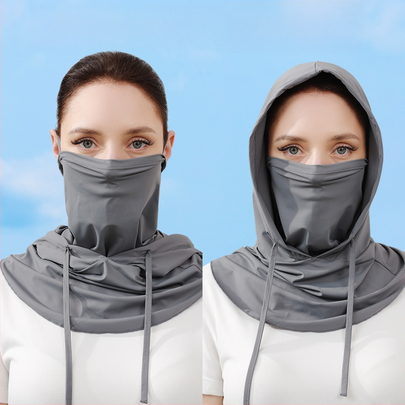 Suvine päikesekaitse kapuutsiga jääsiidist õhuke päikesevarju mask meestele ja naistele, näokaitse, kaelasall, õuemüts, jalgrattamask
