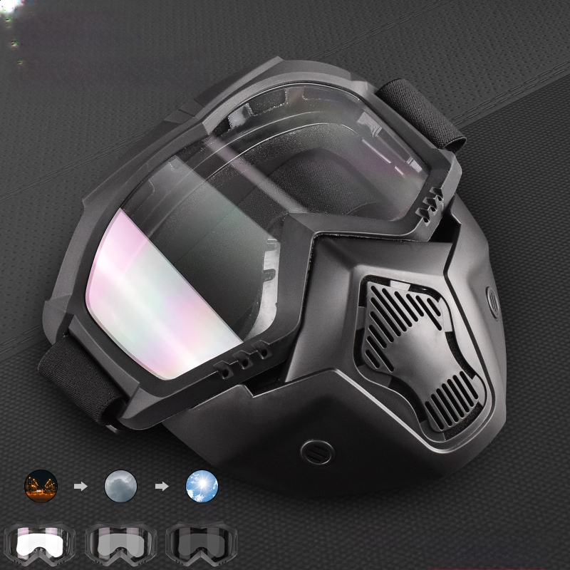Mască tactică cu lentilă schimbătoare de culoare 3MM, mască de protecție pentru ciclism în aer liber, schi fond, ochelari de protecție CS în aer liber