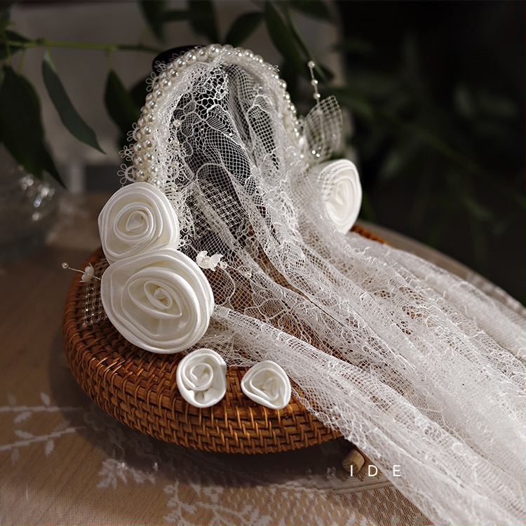 Új menyasszonyi nehézipari vintage csipke Kínai Köztársaság stílusú fej géz kalap francia temperamentumú menyasszonyi esküvői fejdísz utazási ütő haj kiegészítők