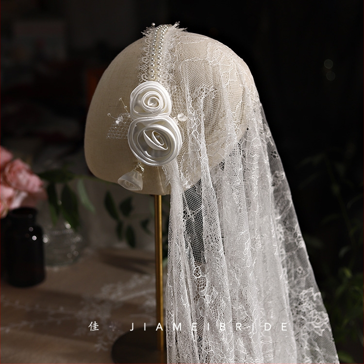 Új menyasszonyi nehézipari vintage csipke Kínai Köztársaság stílusú fej géz kalap francia temperamentumú menyasszonyi esküvői fejdísz utazási ütő haj kiegészítők