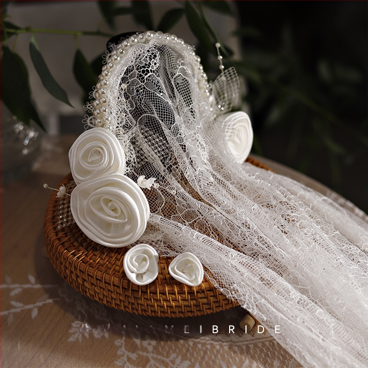 Új menyasszonyi nehézipari vintage csipke Kínai Köztársaság stílusú fej géz kalap francia temperamentumú menyasszonyi esküvői fejdísz utazási ütő haj kiegészítők