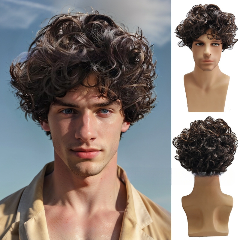 TEMU Euroopa ja Ameerika parukas meeste parukas lühikesed juuksed meeste kohev tumepruun parukas tukk ülespööratud lühikesed juuksed lokkis juuksed