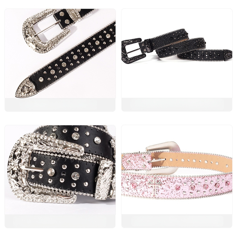 Gyári nagykereskedelmi kereszt ötvözet strassz öv punk stílusú divatos öv személyiség western farmer ruházati kiegészítők