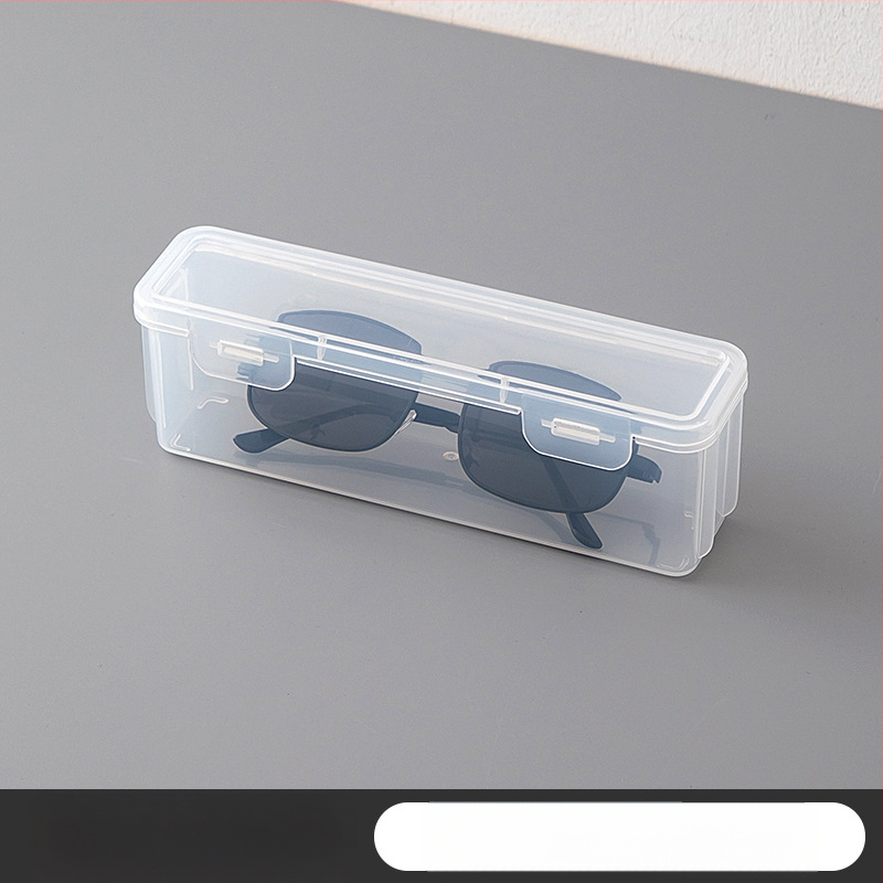 Asztali átlátszó, porálló szemüvegtároló doboz fedéllel, műanyaggal lezárt, multifunkcionális, egymásra rakható, hordozható napszemüvegtároló doboz