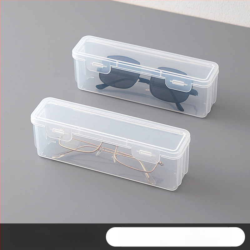 Asztali átlátszó, porálló szemüvegtároló doboz fedéllel, műanyaggal lezárt, multifunkcionális, egymásra rakható, hordozható napszemüvegtároló doboz