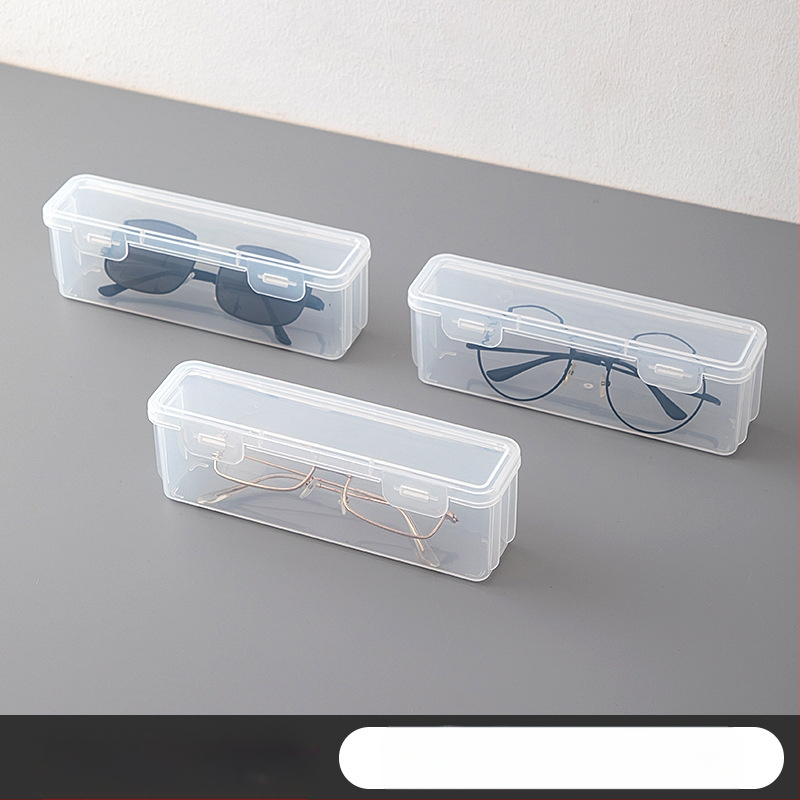 Asztali átlátszó, porálló szemüvegtároló doboz fedéllel, műanyaggal lezárt, multifunkcionális, egymásra rakható, hordozható napszemüvegtároló doboz