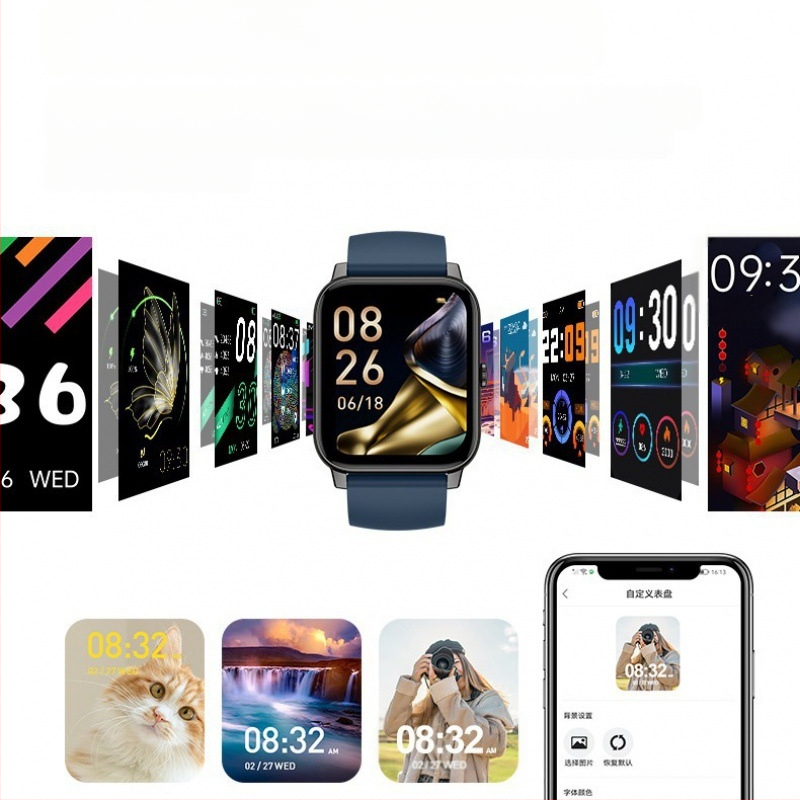 Okosóra P90 Új 1,85 négyzet alakú képernyő Bluetooth hívásinformációk Légzéstréning Pulzus Alvásfigyelés