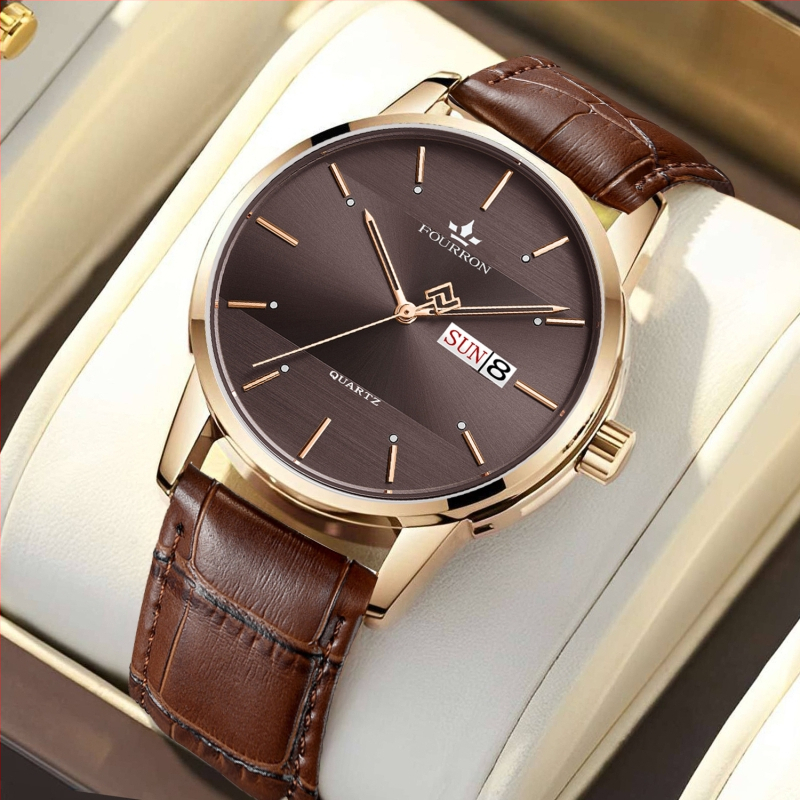 Férfi karóra, kávé színű, dupla naptáras, egyszerű, vékony, külkereskedelmi, internetes népszerű, üzleti sportóra