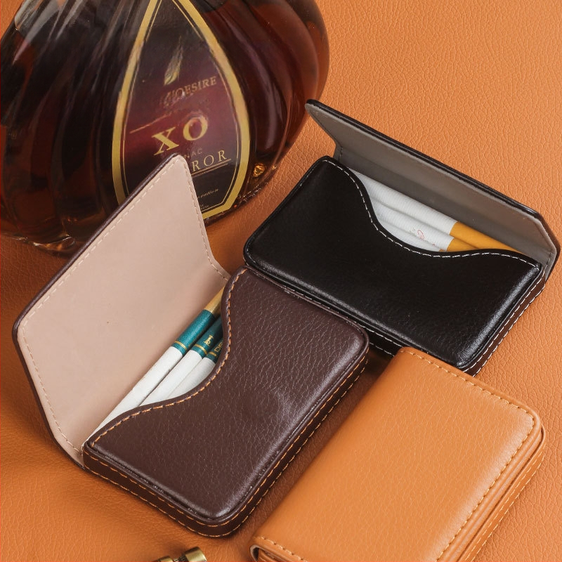 Férfi hordozható, kézzel sodort cigarettatartó, közepesen vastag, kettős célú, licsi mintás, keresztbe nyíló névjegykártya-cigarettatartó, Puskin hordozható, nedvességálló, dohányzásellenes