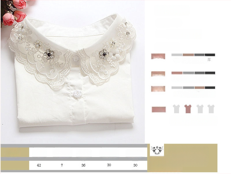 Rudens ir žiemos korėjietiška juodų ir baltų nagų karoliukų, cirkonio, moteriškų, šviežių marškinių, nėriniuotų, apykaklės dekoracijų versija