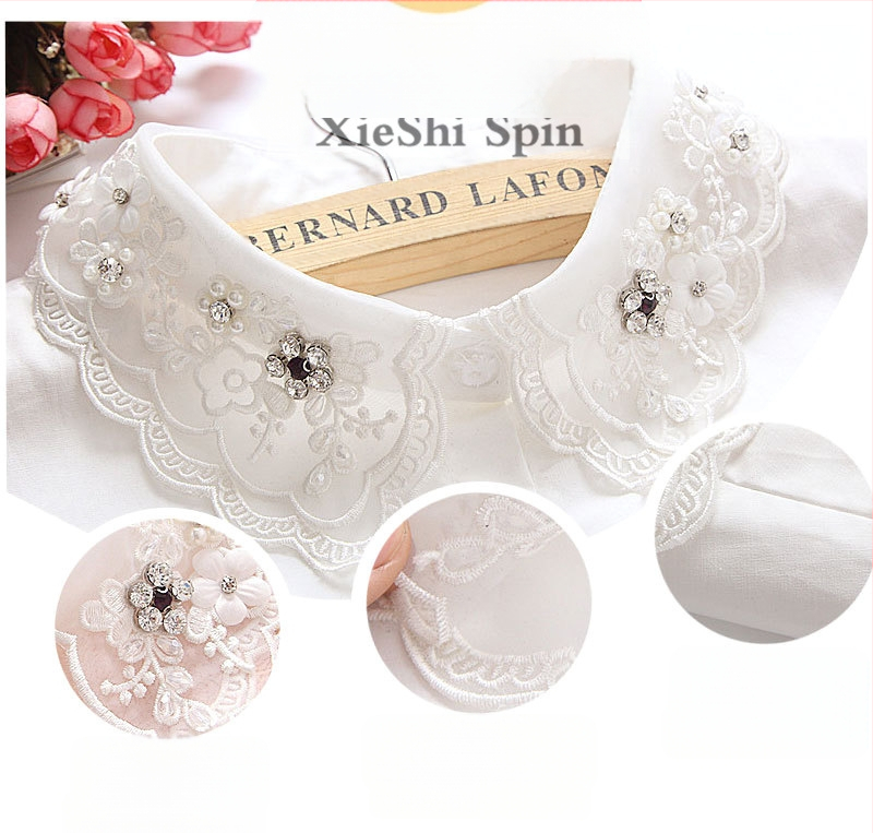 Rudens ir žiemos korėjietiška juodų ir baltų nagų karoliukų, cirkonio, moteriškų, šviežių marškinių, nėriniuotų, apykaklės dekoracijų versija